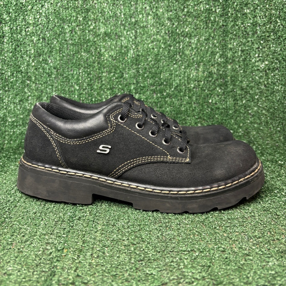 Skechers Parties Mate Suede Leather Lug Sole Work Gorp Oxford Black Womens 9.5